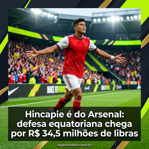 Hincapie é do Arsenal: defesa equatoriana chega por R$ 34,5 milhões de libras