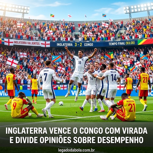 Inglaterra vence o Congo com virada e divide opinioes sobre desempenho